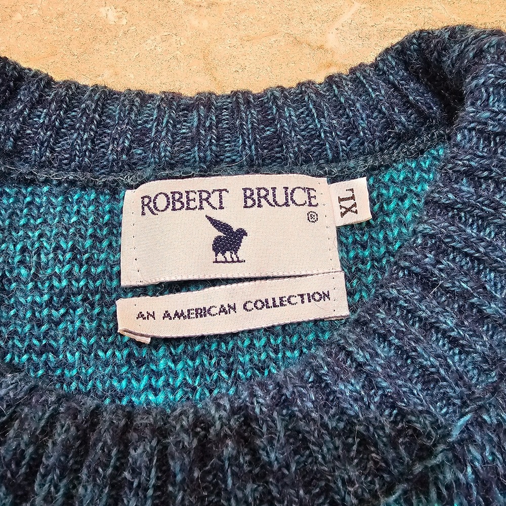 Vintage Men's Robert Bruce Wool Blend Sweater Size XL Teal Blue‎ Union Label USA - Picture 5 of 8